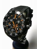Černé ocelové chronograf pánské hodinky Foibos 1M78 s oranžovými rafičkami