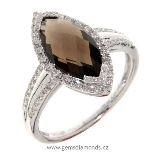 Luxusní prsten s diamanty, záhněda, bílé zlato, 3861026