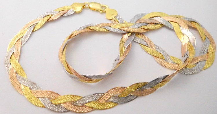 Klenoty Budín Stříbrný pletený náramek - tricolor - oboustranný gravírovaný 19cm 7,11gr 030898800004