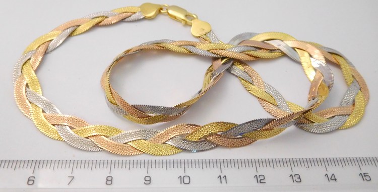 Klenoty Budín Stříbrný pletený náramek - tricolor - oboustranný gravírovaný 19cm 7,11gr 030898800004