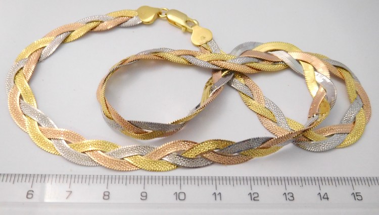 Klenoty Budín Stříbrný pletený náramek - tricolor - oboustranný gravírovaný 19cm 7,11gr 030898800004