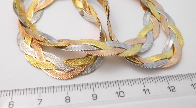 Klenoty Budín Stříbrný pletený náramek - tricolor - oboustranný gravírovaný 19cm 7,11gr 030898800004