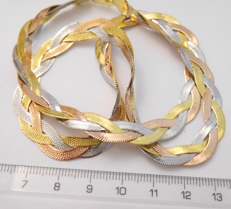 Klenoty Budín Stříbrný pletený náramek - tricolor - oboustranný gravírovaný 19cm 7,11gr 030898800004