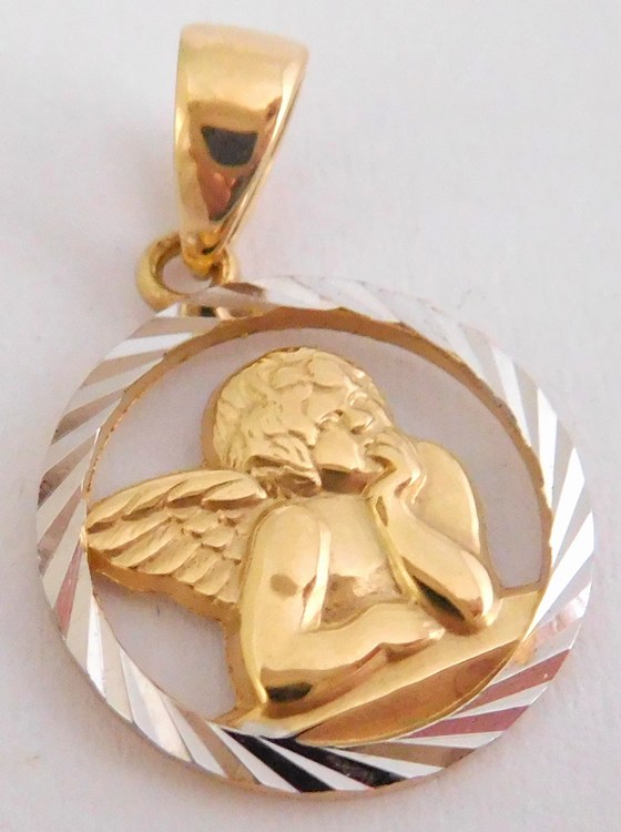 Klenoty Budín Zlatý gravírovaný andělíček z bílého a žlutého zlata 585/0,83gr HK3049