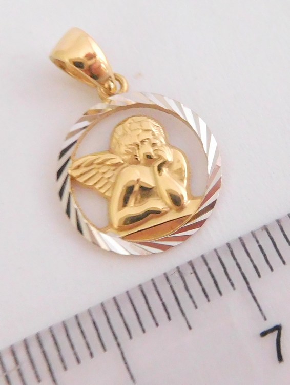 Klenoty Budín Zlatý gravírovaný andělíček z bílého a žlutého zlata 585/0,83gr HK3049