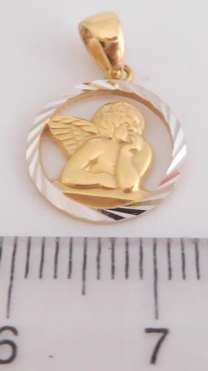 Klenoty Budín Zlatý gravírovaný andělíček z bílého a žlutého zlata 585/0,83gr HK3049