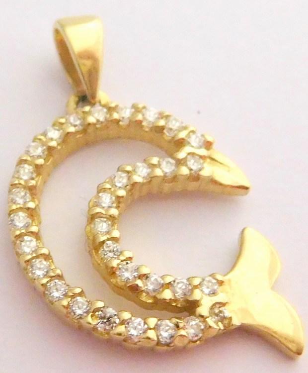 Klenoty Budín Zlatý přívěsek - zlatý delfín posetý zirkony 585/1,55gr HK3045