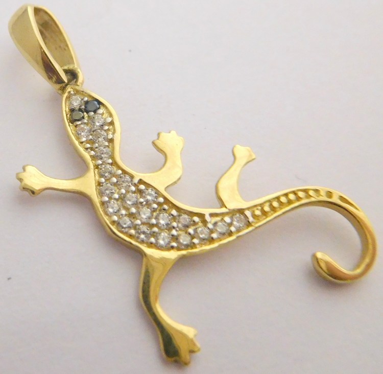 Klenoty Budín Zlatý přívěsek posetý zirkony a safíry - ještěrka 585/1,20gr HK3024