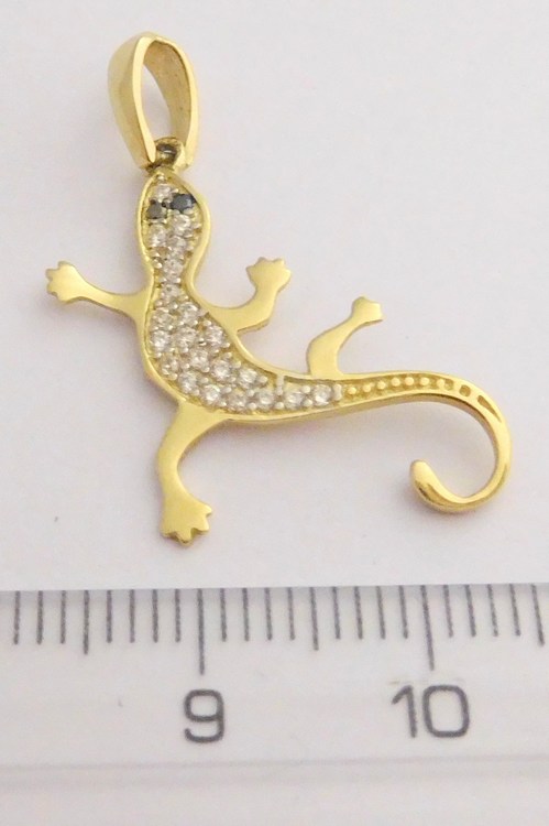 Klenoty Budín Zlatý přívěsek posetý zirkony a safíry - ještěrka 585/1,20gr HK3024