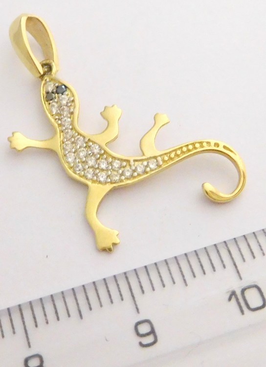 Klenoty Budín Zlatý přívěsek posetý zirkony a safíry - ještěrka 585/1,20gr HK3024