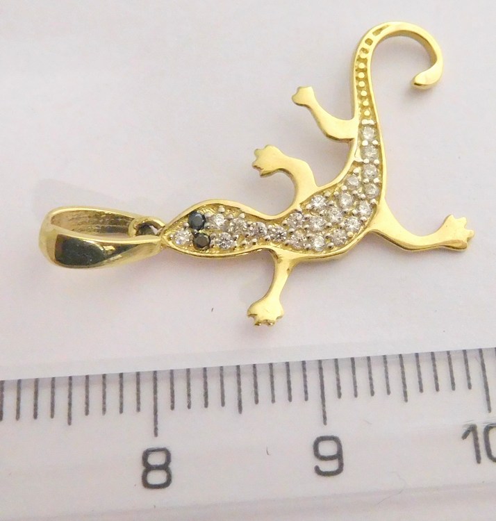 Klenoty Budín Zlatý přívěsek posetý zirkony a safíry - ještěrka 585/1,20gr HK3024