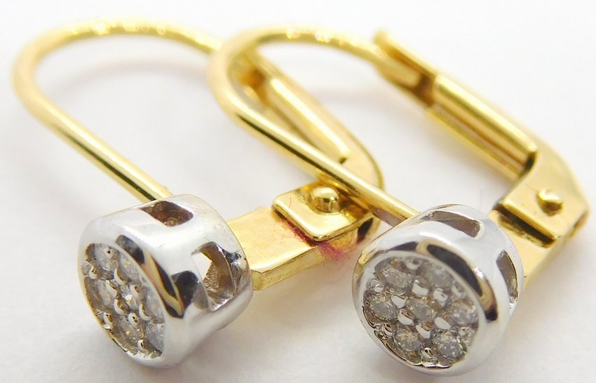 Klenoty Budín Diamantové zlaté náušnice s diamanty (bílé a žluté zlato) 585/1,73gr BO185 HKD29