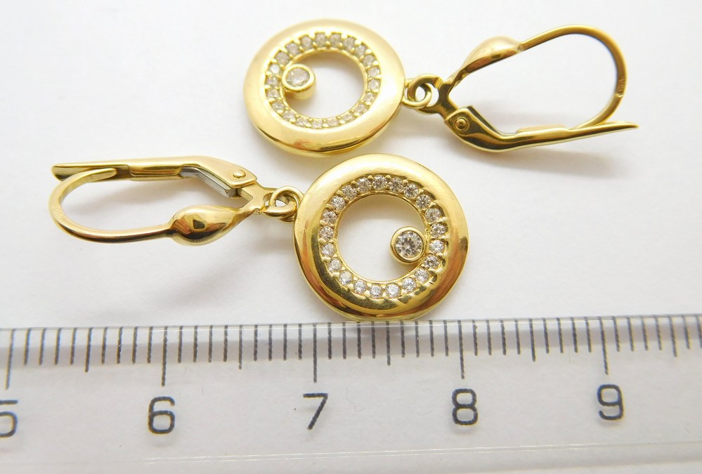 Klenoty Budín Zlaté visací náušnice ze žlutého zlata poseté zirkony 585/2,83gr HK2142