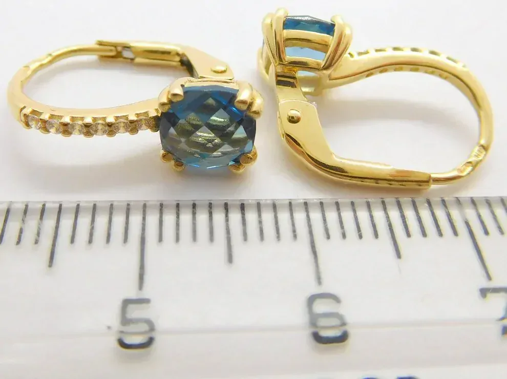 Klenoty Budín Dámské klasické zlaté náušnice se zirkony a blue topazy  585/2,56gr HK2239