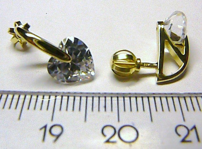 Klenoty Budín Mohutné luxusní zlaté náušnice s velkými srdíčky (zirkony) 585/2,92gr 236041045