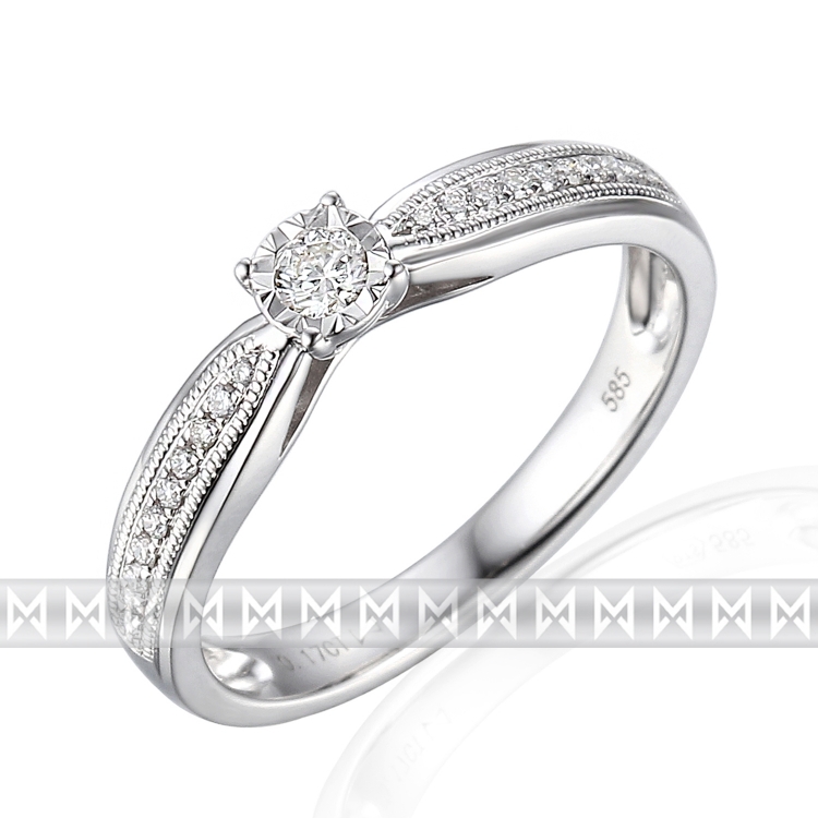 Zásnubní diamantový prsten zdobený diamanty v bílém zlatě TIMONA 3862823