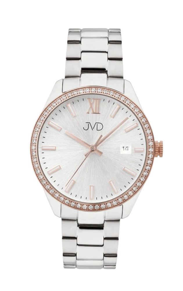 Dámské náramkové designové hodinky JVD JVD JG1011.2 se zirkony na okolo číselníku