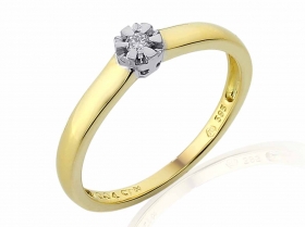 Zásnubní prsten s diamantem, žluté zlato brilianty v kombinaci s lesklou bílou 3811830-5-51-99