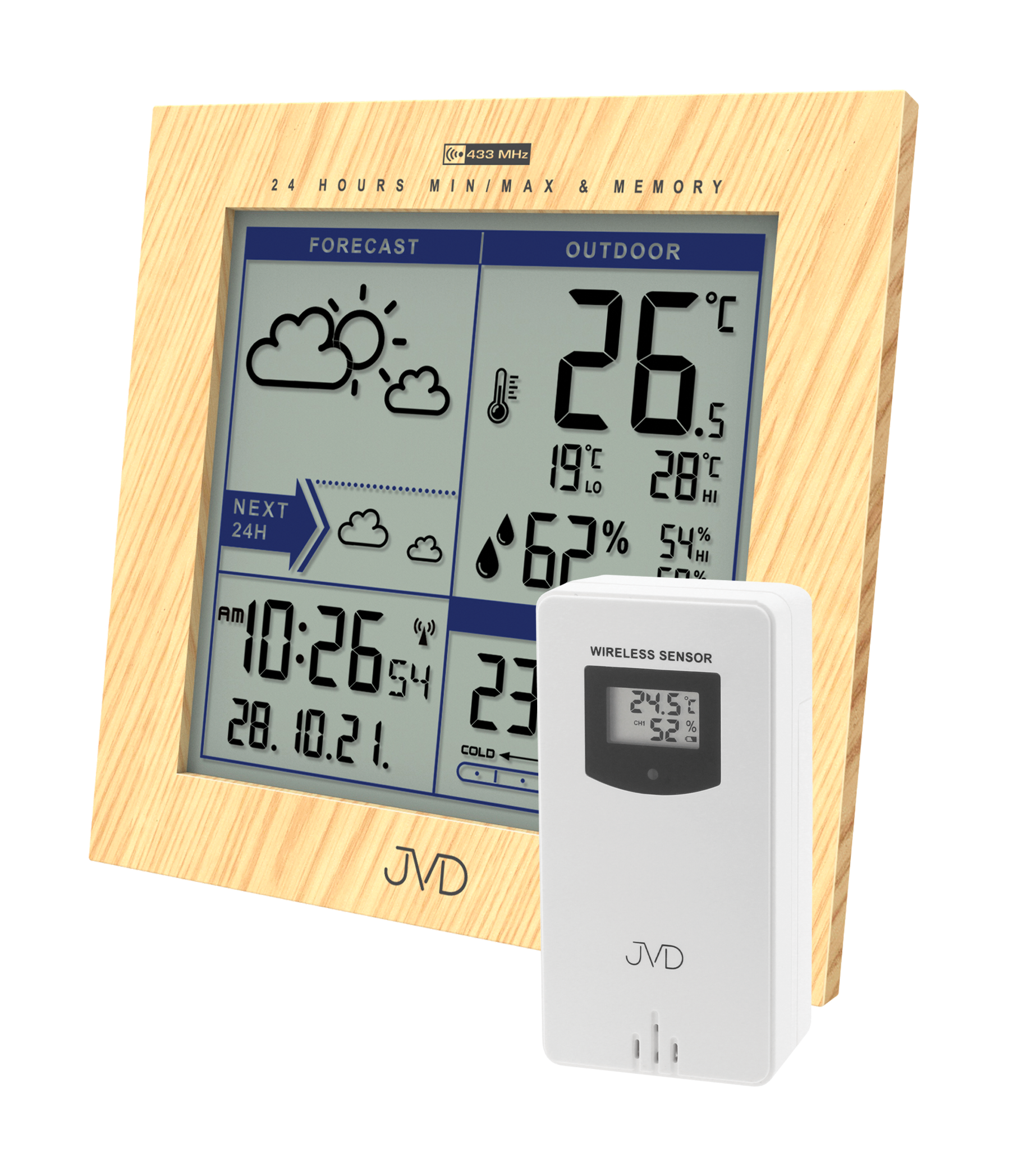 JVD Digitální rádiem řízená meteorologická stanice v imitaci dřeva JVD RB9233.1