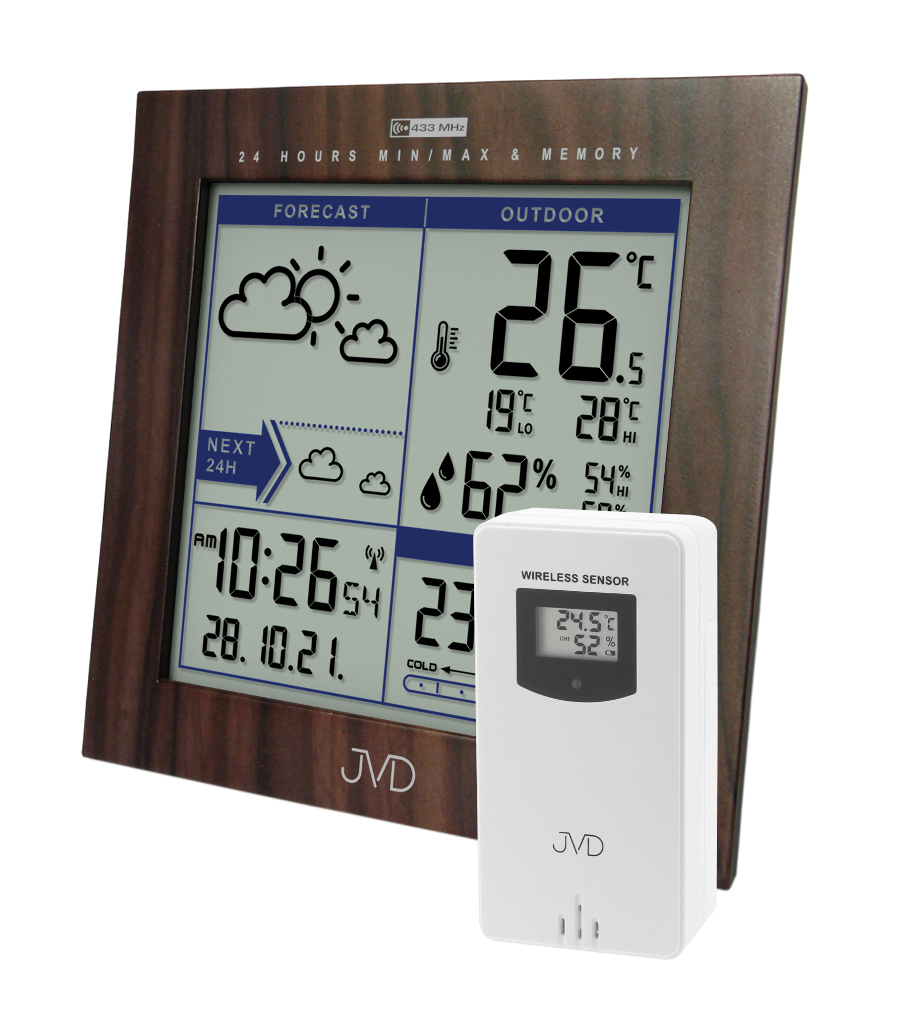 JVD Rádiem řízená digitální meteorologická stanice v imitaci dřeva JVD RB9233.2