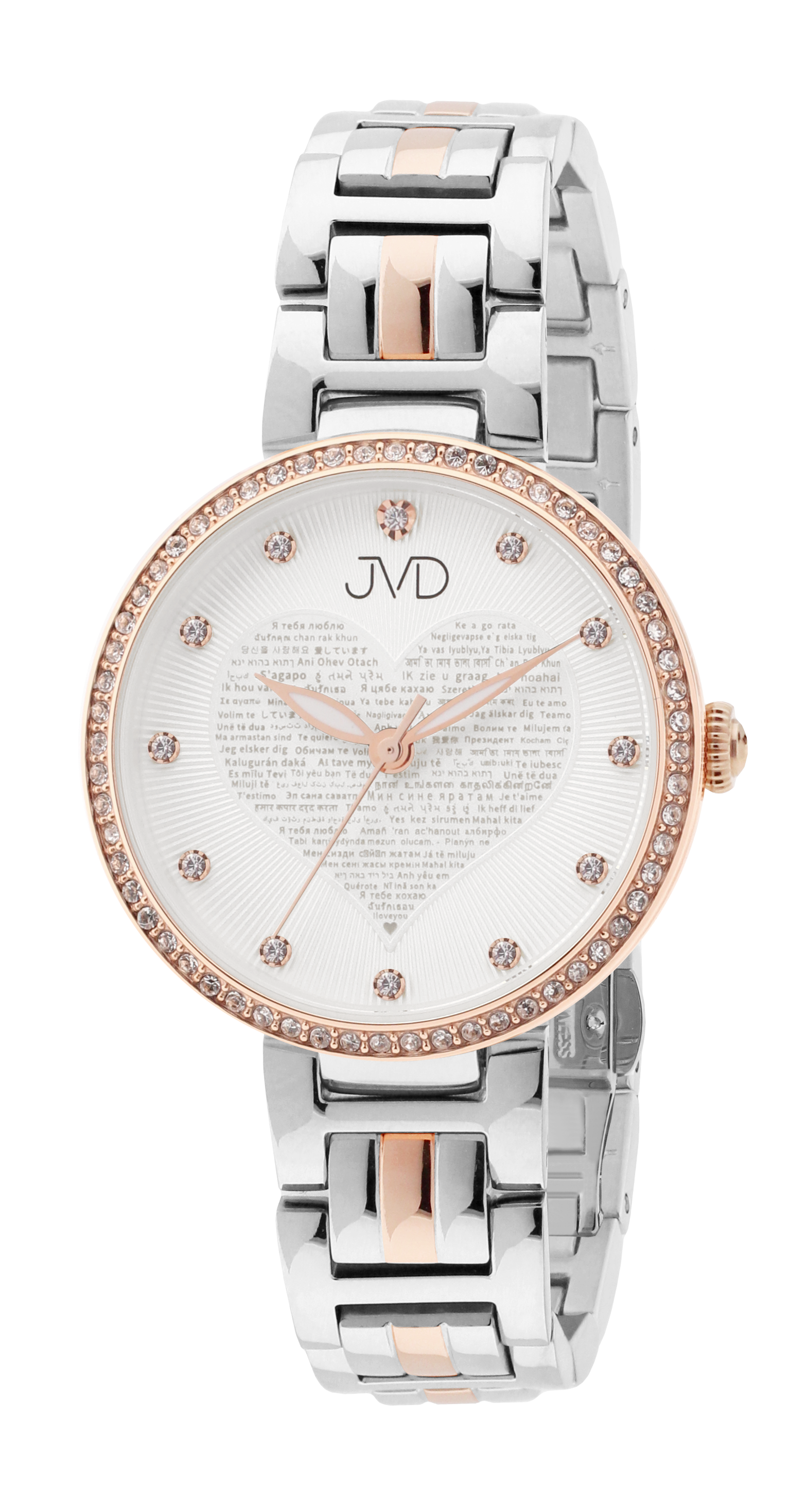 JVD Dámské srdíčkové stříbrno-růžové hodinky JVD JG1032.3
