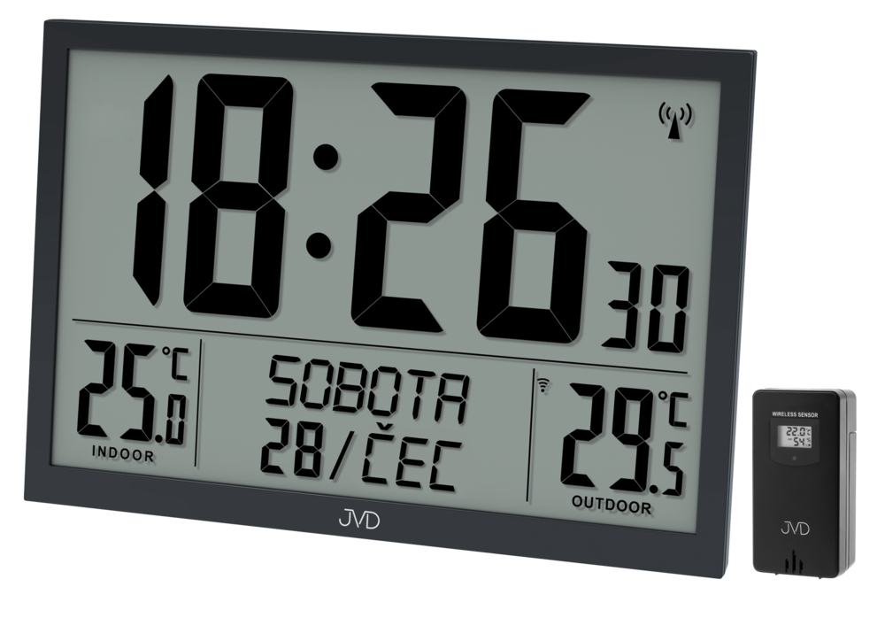JVD Obrovské digitální černé rádiem řízené XL hodiny JVD RB9412.1