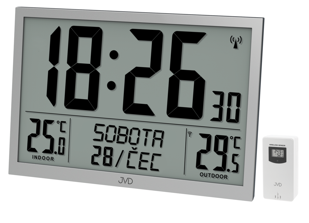 JVD Obrovské digitální stříbrné rádiem řízené XL hodiny JVD RB9412.2