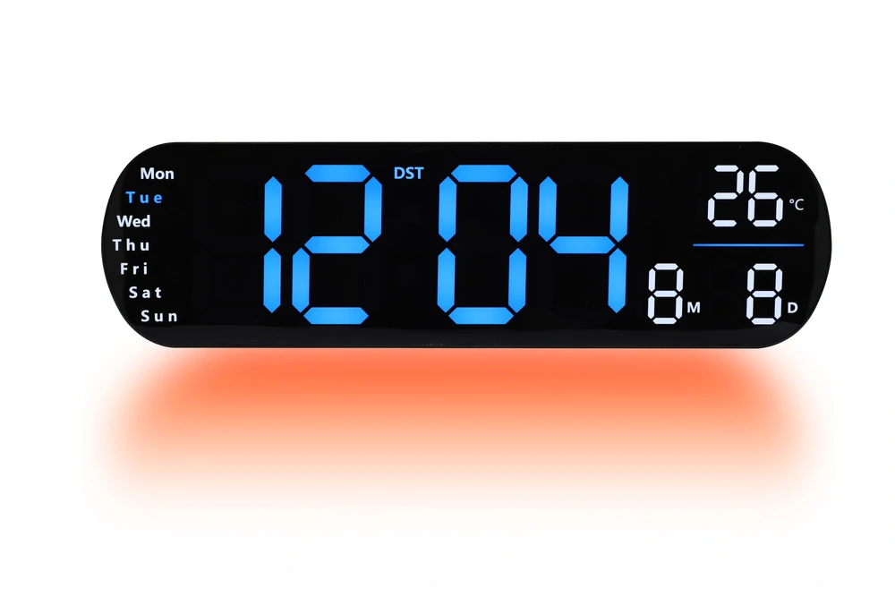 JVD Digitální černé nástěnné hodiny s LED modrými číslicemi JVD DH5502.1