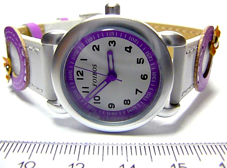 Foibos Dívčí dětské bílo fialové hodinky Foibos 2773 s motivem kytiček 