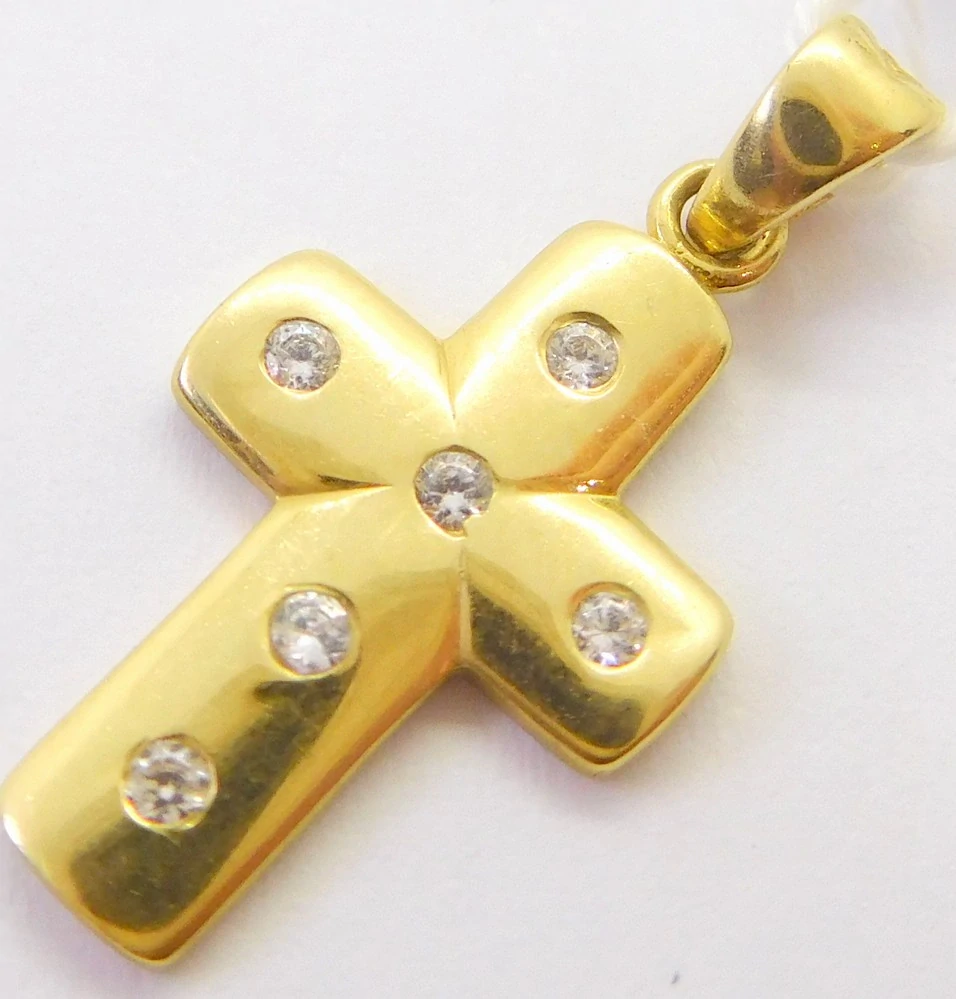 Klenoty Budín Dámský zlatý přívěsek se zirkony křížek 585/1,08gr HK3259