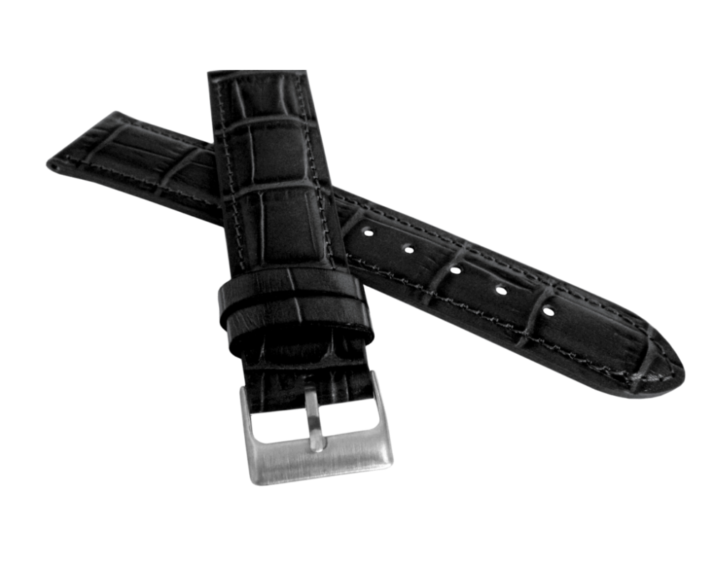Černý prošitý řemínek LAVVU CROCO z luxusní kuže Top Grain - 22mm LSIUB22