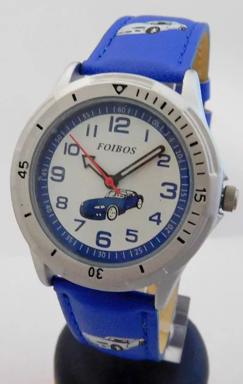 Foibos Chlapecké modré hodinky Foibos CK3380.2 s autem - závoďákem