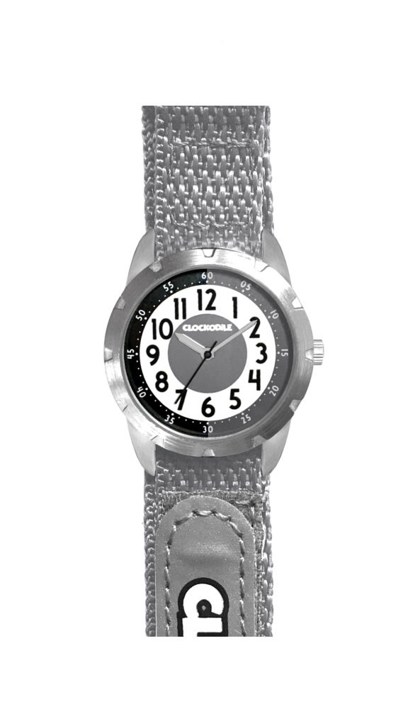 Šedé reflexní dětské hodinky na suchý zip CLOCKODILE REFLEX CWX0022