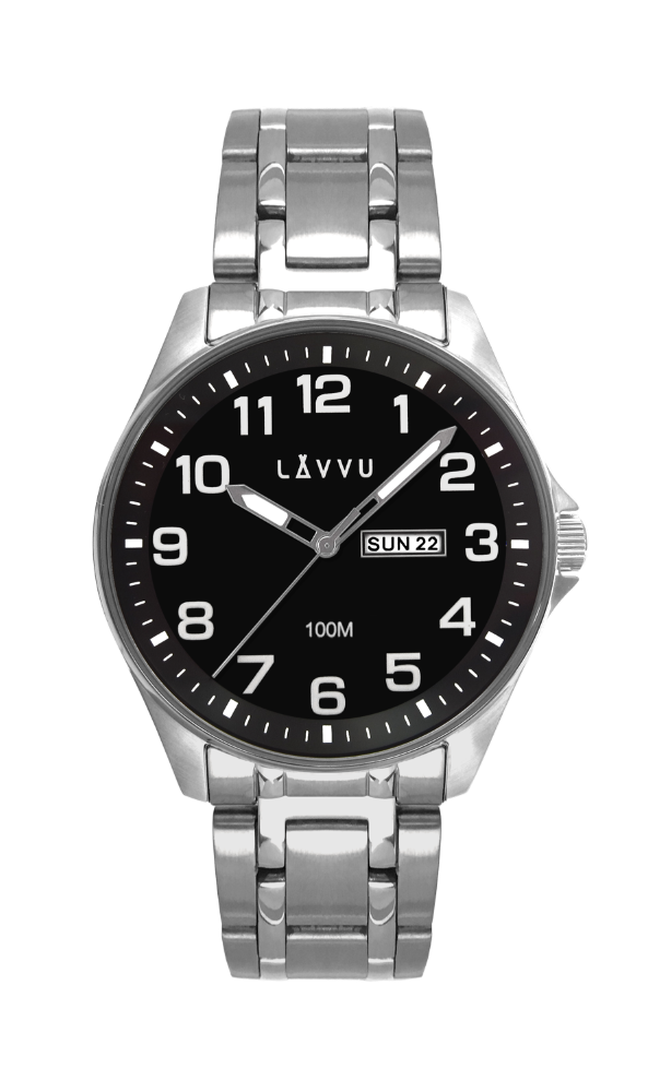 Ocelové pánské hodinky LAVVU BERGEN Black se svítícími čísly LWM0142