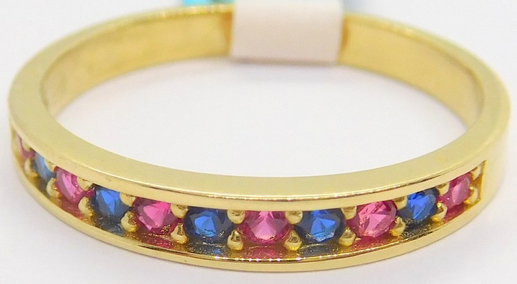 Klenoty Budín Dámský zlatý prstýnek se safíry a rubíny vel. 55 585/2,09gr HK1074