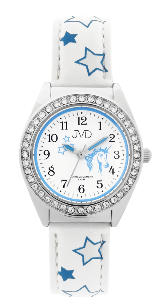 JVD Dětské modro-bílé náramkové hodinky JVD J7117.9 s jednorožcem