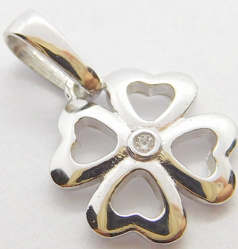 Klenoty Budín Diamantový zlatý přívěsek s diamantem - čtyřlístek pro štěstí 0,006ct 585/0,90gr J-25680-15