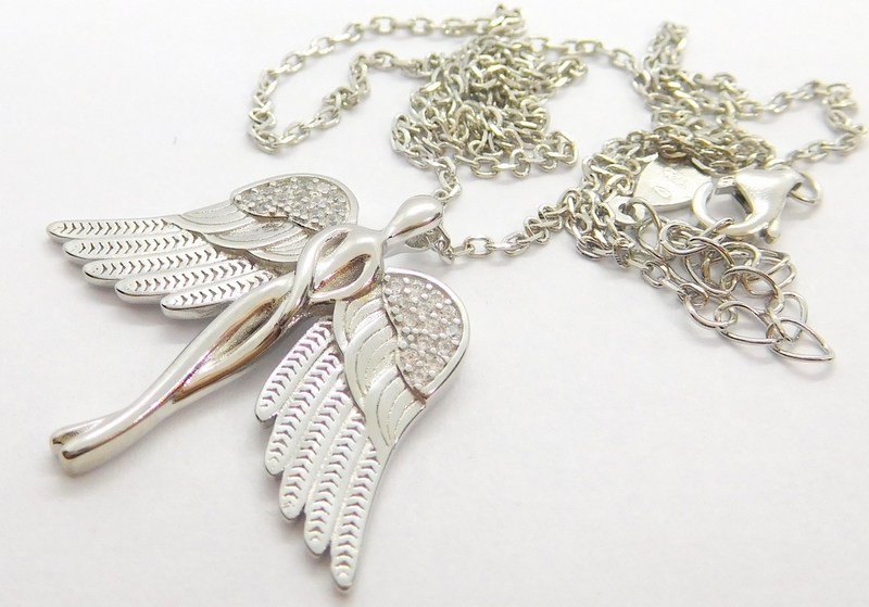 Klenoty Budín Dámský stříbrný náhrdelník s velkým andělem se zirkony 45+5cm 925/1000 030896100005