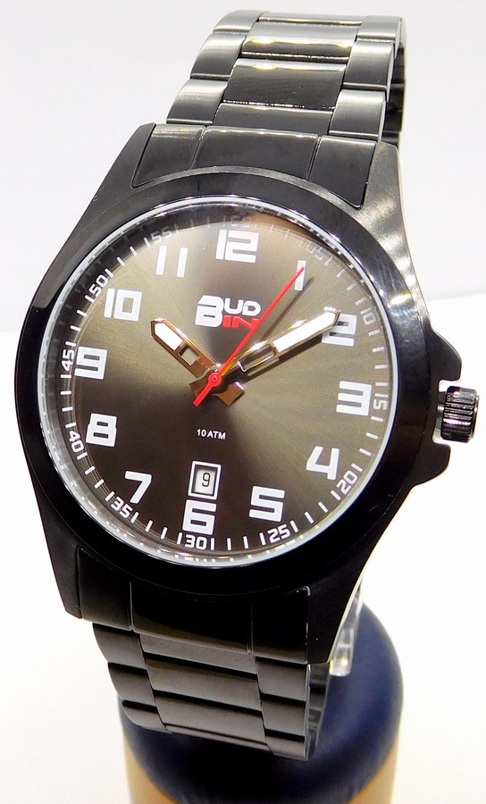 Klenoty Budín Pánské černé čitelné ocelové vodotěsné hodinky BUD-IN steel B2114