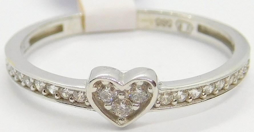 Klenoty Budín Srdíčkový dámský zásnubní prsten z bílého zlata se zirkony 585/1,27gr vel. 53 HK1254