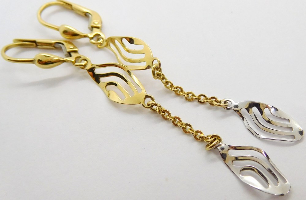 Klenoty Budín Dámské visací gravírované náušnice z bílého a žlutého zlata 585/1,95gr HK2133