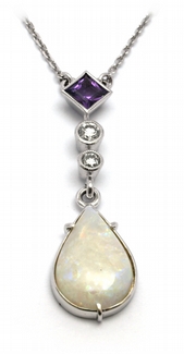 Zlatý diamantový náhrdelník s opálem,ametystem a diamanty 585/3,12 gr J-17325-12 POŠTOVNÉ ZDARMA!