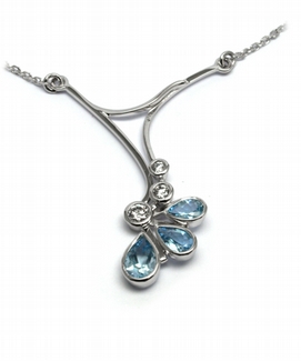 Zlatý náhrdelník s akvamaríny a diamanty Brazílie 585/3,35 gr J-18521-11 POŠTOVNÉ ZDARMA!