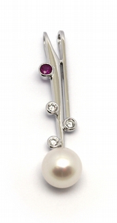 Diamantový zlatý přívěsek s rubínem a perlou 585/1,52 gr J-21680-12 POŠTOVNÉ ZDARMA!