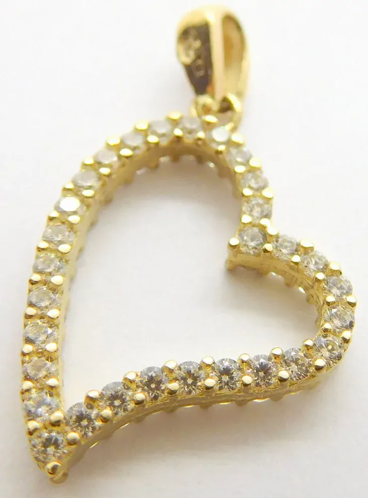 Klenoty Budín Dámský zlatý přívěsek se zirkony velké srdíčko 585/1,28gr H335