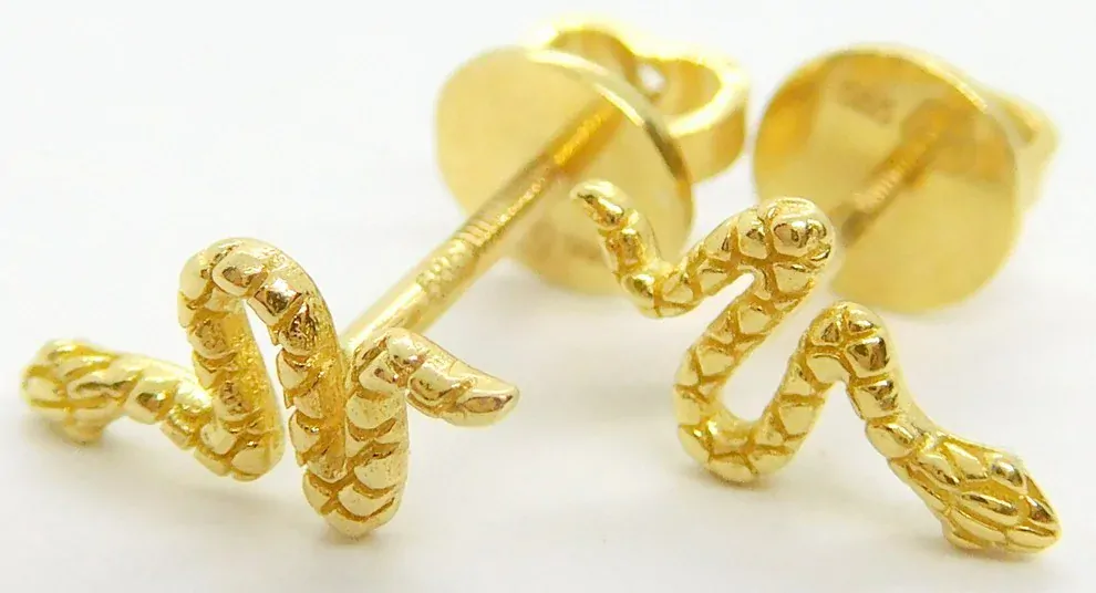 Klenoty Budín Dámské peckové zlaté náušnice na šroubek hadi 585/1,11gr H344