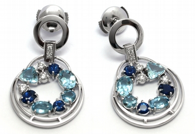 Diamantové náušnice se safíry, akvamaríny a diamanty 585/6,60 gr J-21360-12POŠTOVNÉ ZDARMA!