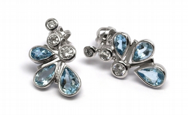 Diamantové náušnice s brazilskými akvamaríny a diamanty 585/2,39 gr J-18520-11 POŠTOVNÉ ZDARMA!
