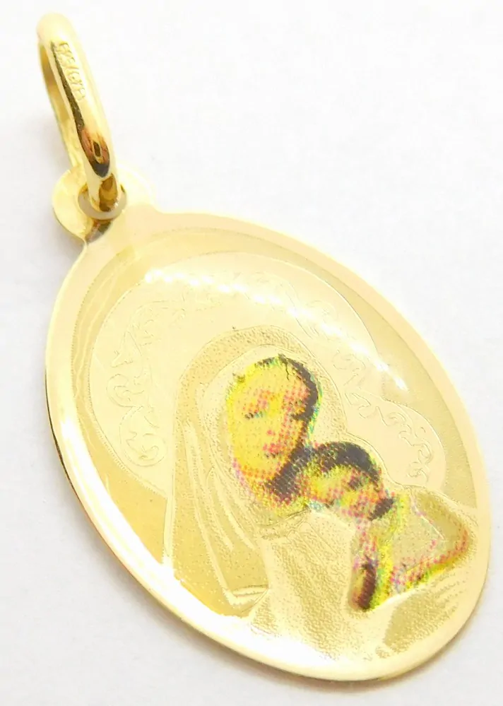 Klenoty Budín Dámský zlatý přívěsek - malovaná zlatá madonka s gravírováním 585/0,75gr G4444