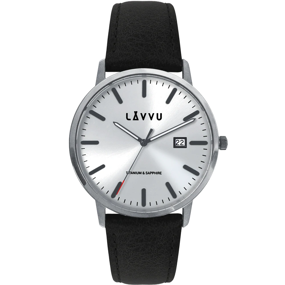 LAVVU Stříbrné náramkové pánské hodinky se safírovým sklem Copenhagen Titanium Silver LWM0260